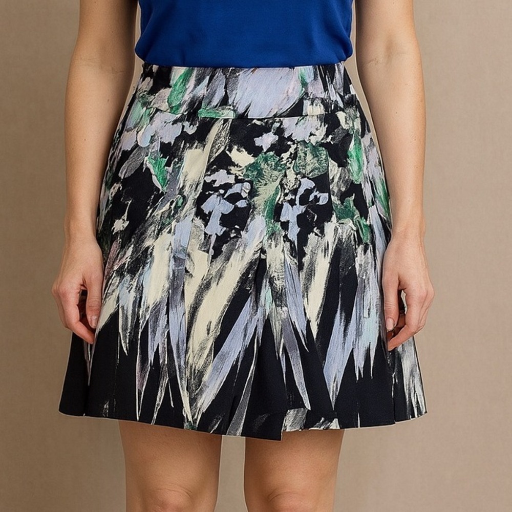 Milly Womens Kayla Painterly Floral Print Pleated A Line Mini‎ Skirt 2